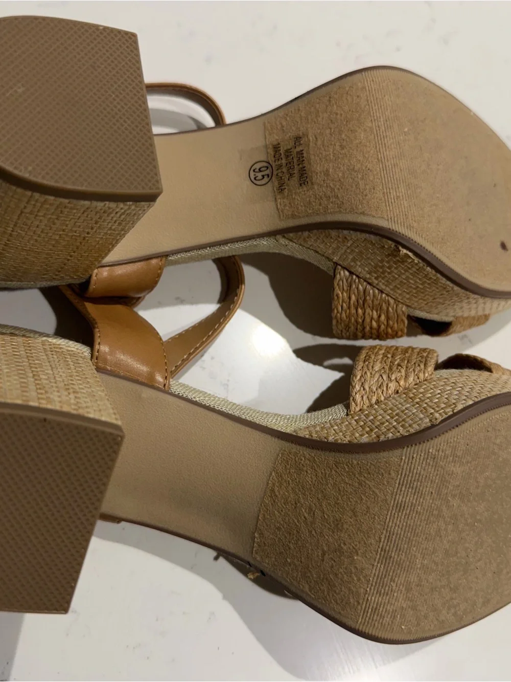 Woven Tan Platform Sandals with Ankle Strap - Sz 9.5